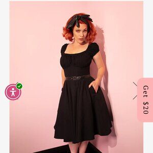 Peasant Swing Dress in Black - Vixen by Micheline Pitt EUC, Never Worn